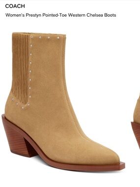 COACH Tan Suede Pointed-Toe Western Chelsea Boots